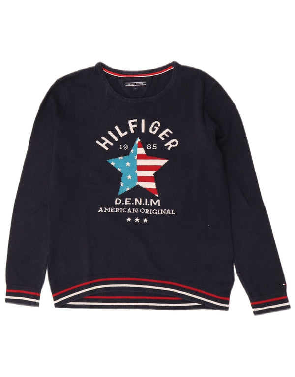 Tommy Hilfiger Jungen-Pullover mit grafischem Rundhalsausschnitt, 11–12 Jahre, Marineblau