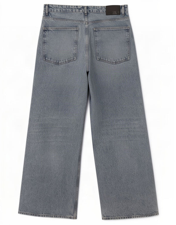 Zara Damen-Jeans mit weitem Bein, EU 44, XL, B34, L30, blaue Baumwolle