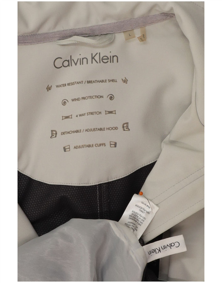 CALVIN KLEIN Damen-Windbreaker-Mantel mit Kapuze, UK 16, Größe L, grau, Polyester