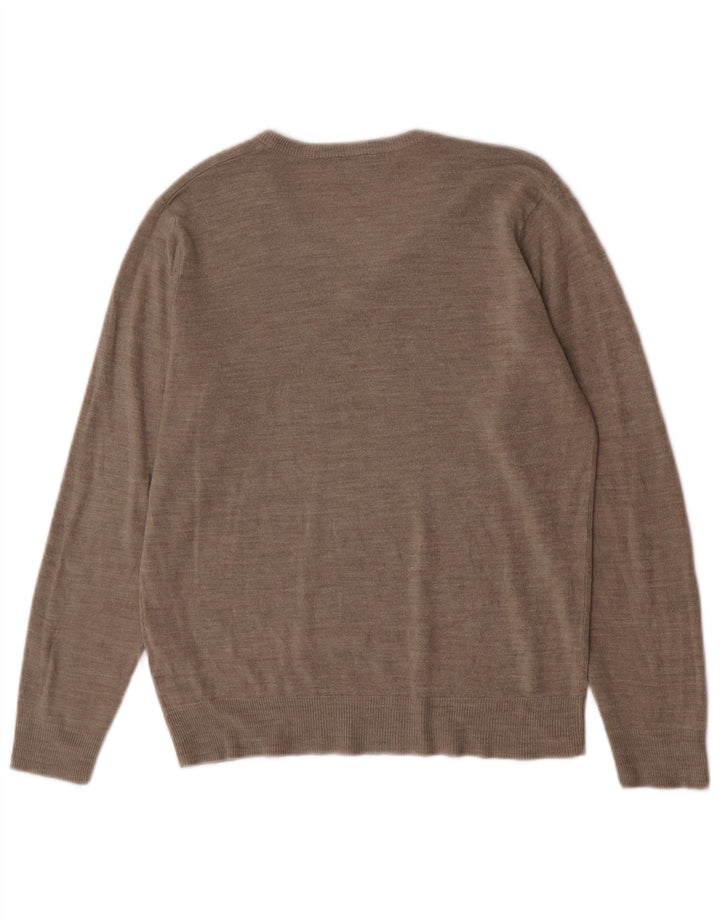 Marks & Spencer Herren-Pullover mit normaler Passform und V-Ausschnitt in Mittelbeige meliert