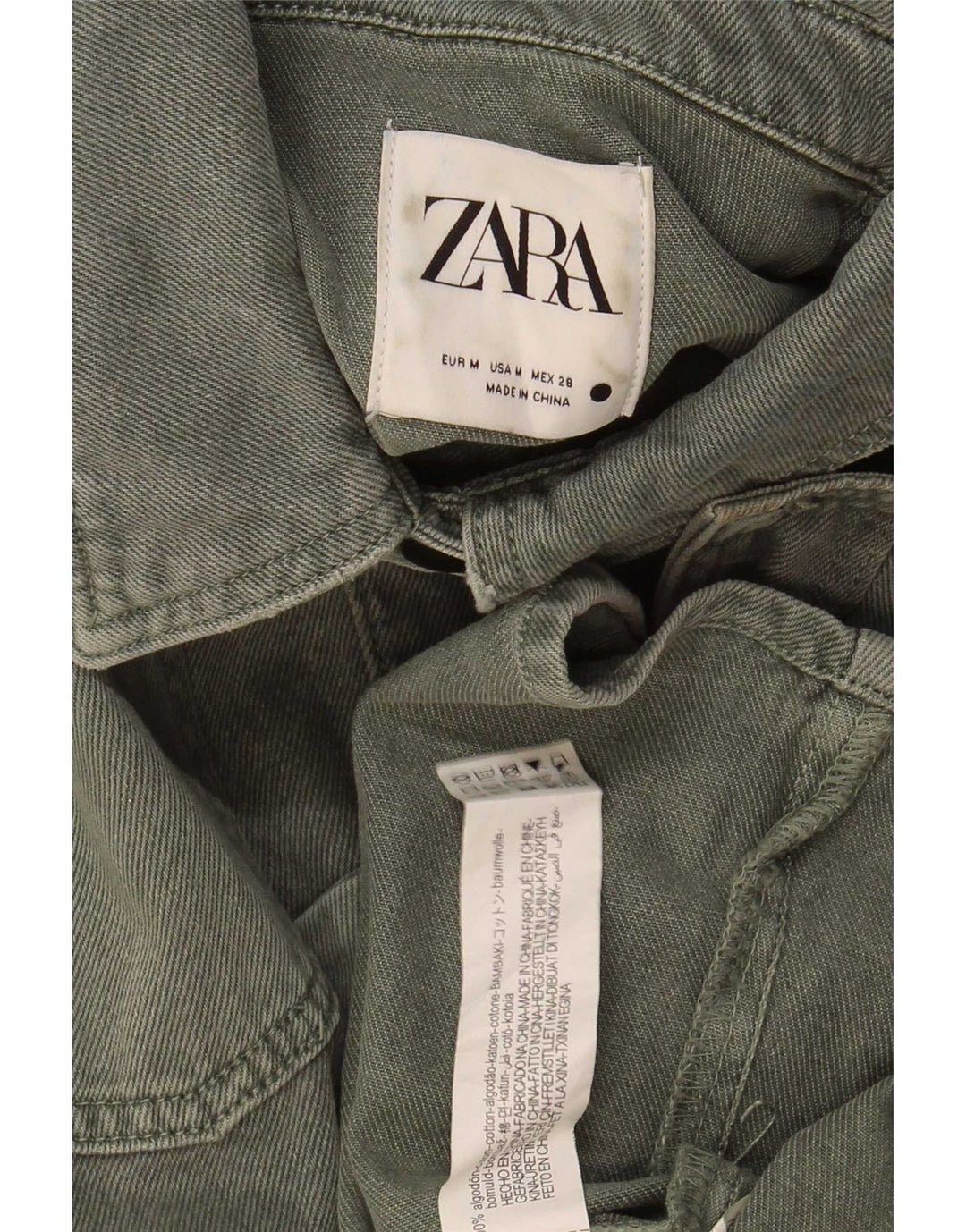 Zara Damen Jeansjacke UK 14 Medium Khaki Baumwolle
