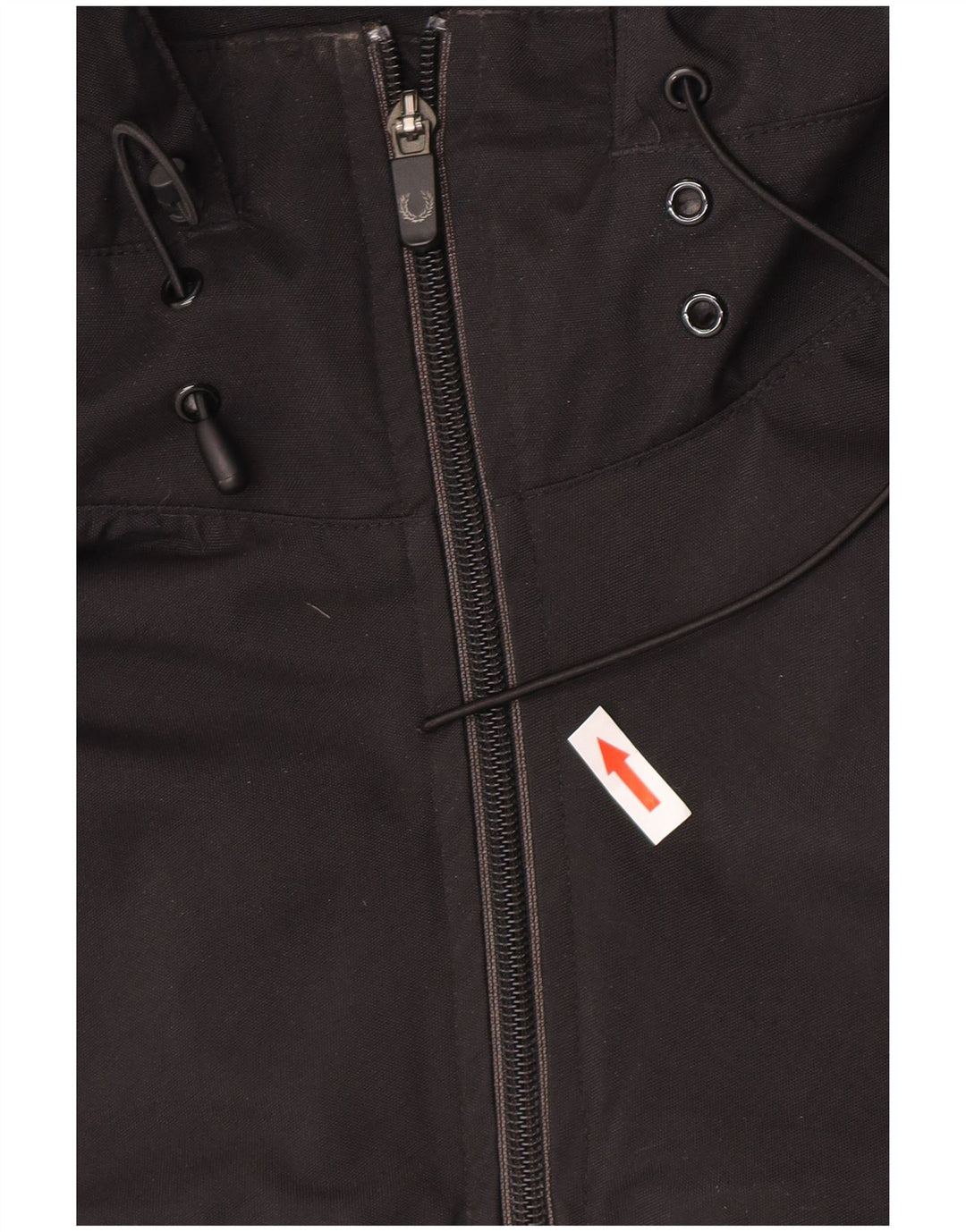 Fred Perry Damen-Regenjacke mit Kapuze, übergroß, UK 16, Größe L, schwarzes Nylon