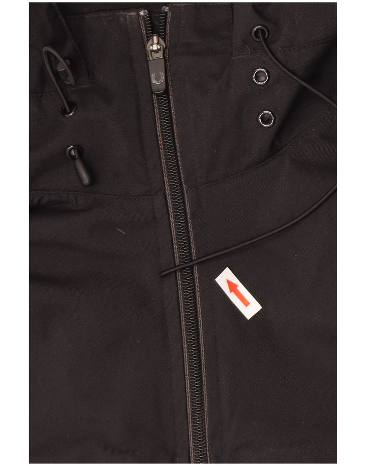 Fred Perry Damen-Regenjacke mit Kapuze, übergroß, UK 16, Größe L, schwarzes Nylon