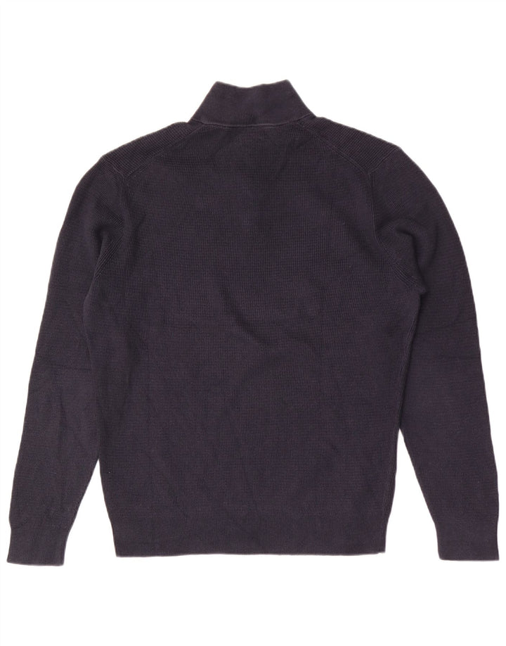 Massimo Dutti Herren-Pullover mit Reißverschluss am Hals, große marineblaue Baumwolle