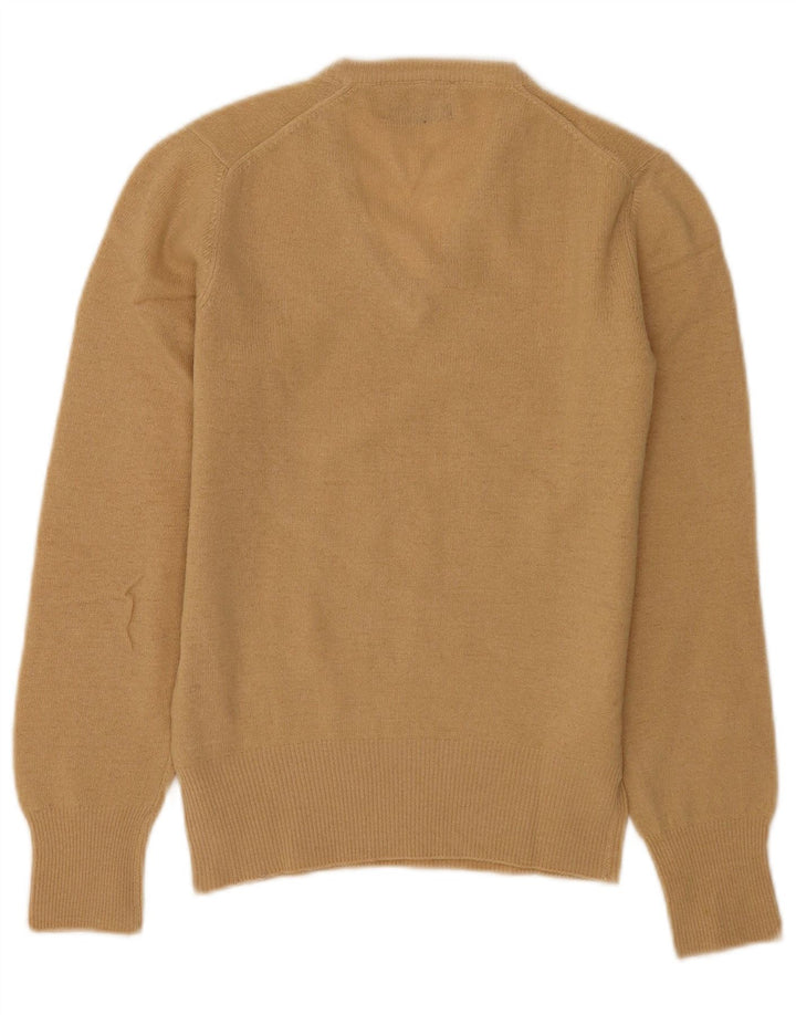 Benetton Damen-Pullover mit V-Ausschnitt, Gr. 10, kleine beige Wolle