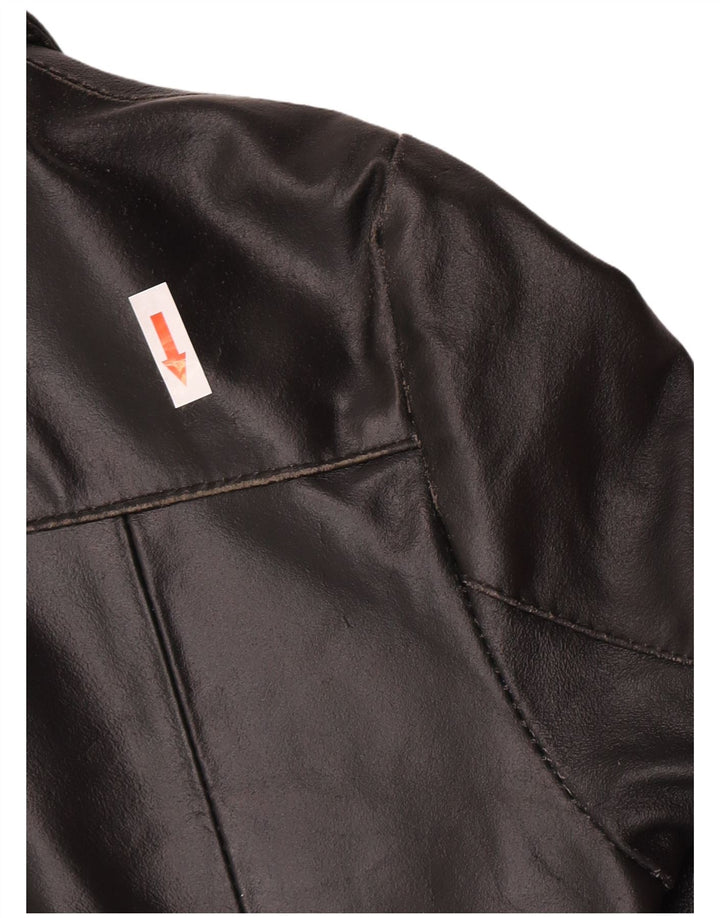 BAYSIDE Damen Ledermantel UK 10 Small Schwarzes Leder