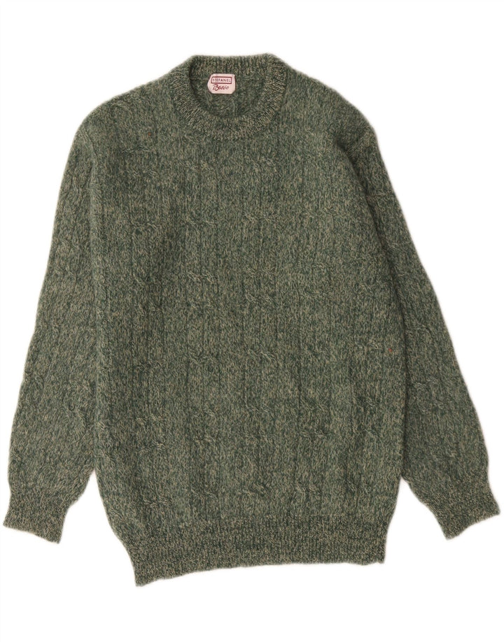 Stefanel Herren-Pullover mit Rundhalsausschnitt, Größe S, grün meliert
