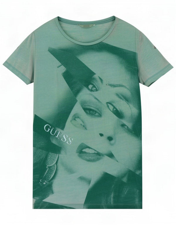 Guess Damen Grafik-T-Shirt-Oberteil UK 6 XS Grün Polyester