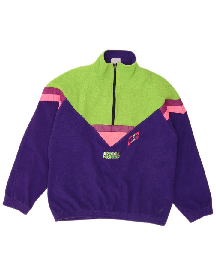 Brugi Herren-Fleecepullover mit Reißverschluss am Hals, mittelviolettes Farbblock-Polyester