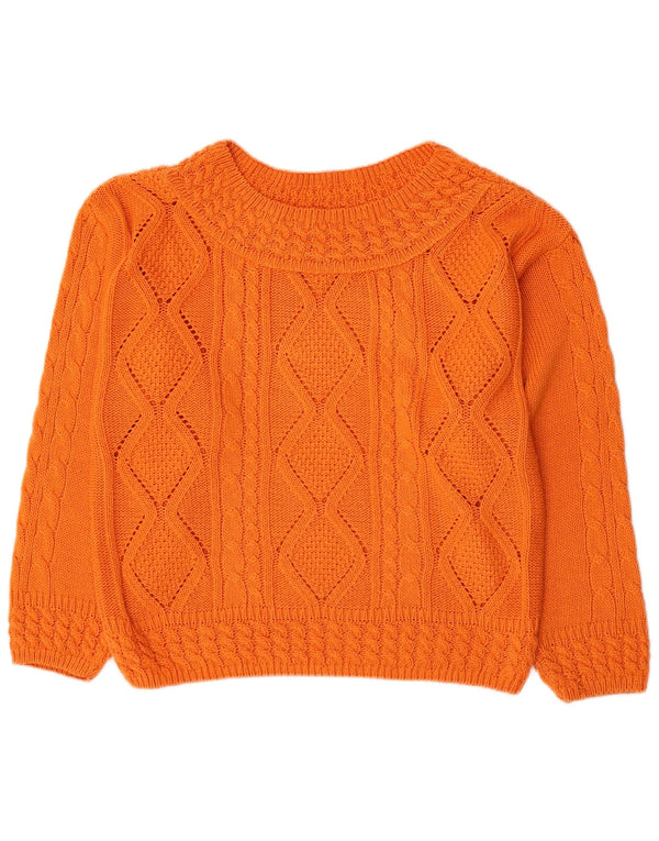 Vintage Damen Pullover mit U-Boot-Ausschnitt, UK 16, große orange Baumwolle