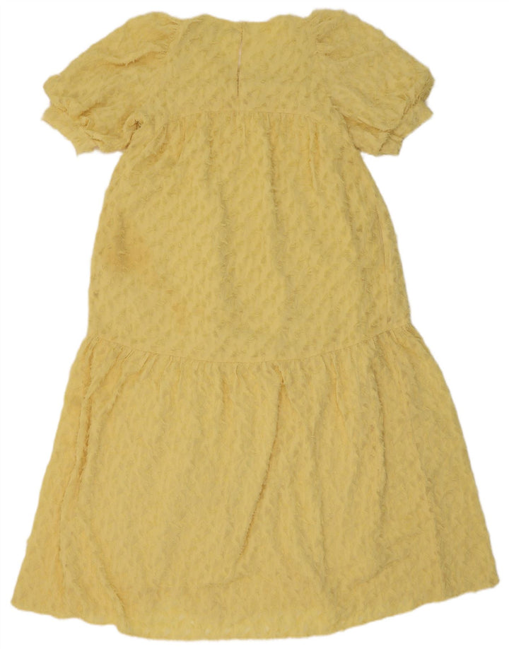Zara Damen-Kleid mit abstraktem Muster, gestuft, UK 12, Mittelgelb, Polyester