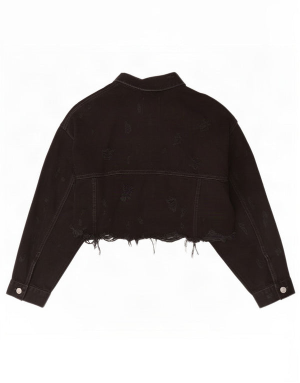 Zara Damen Crop Jeansjacke UK 12 Medium Schwarz