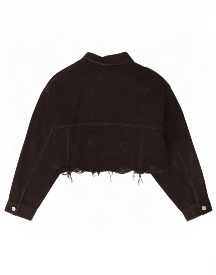 Zara Damen Crop Jeansjacke UK 12 Medium Schwarz