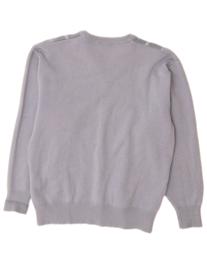 Gabicci Herren-Pullover mit V-Ausschnitt aus mittelblauer, gestreifter Wolle