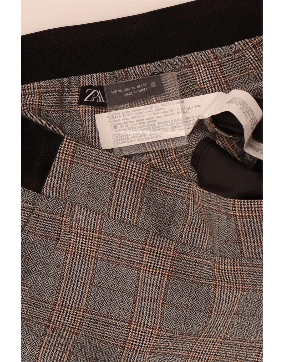 ZARA Damen Tapered Cropped-Hose XL W32 L24 Graues Hahnentritt-Polyester