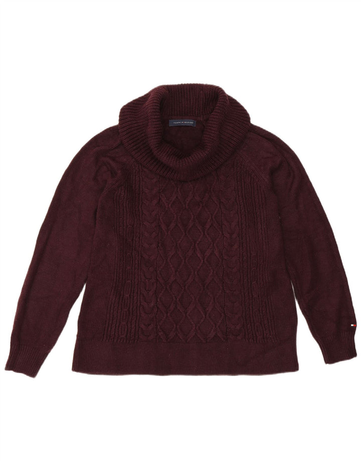 TOMMY HILFIGER Womens Shawl Neck Jumper Sweater UK 14 Medium Maroon