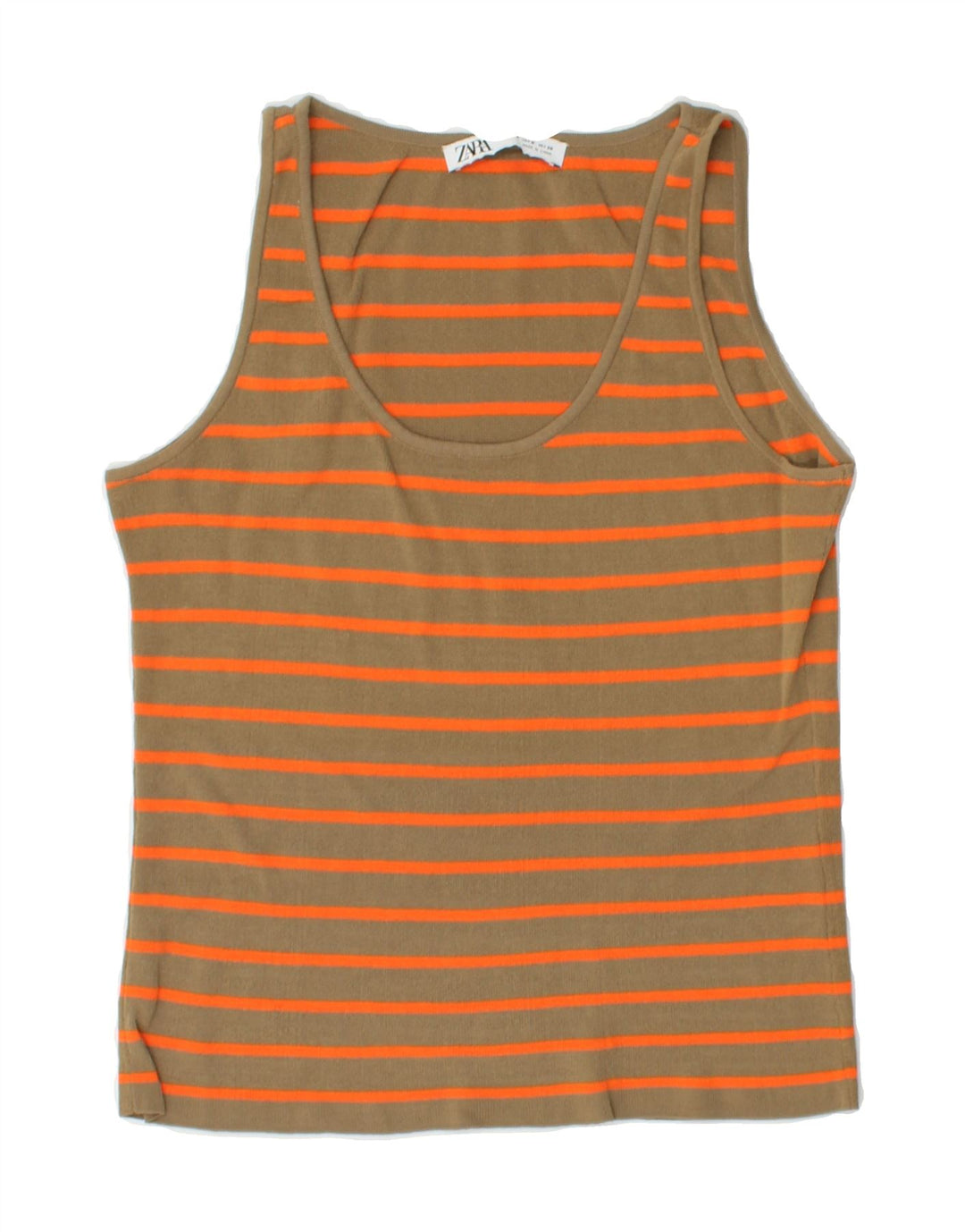 ZARA Womens Crop Vest Top UK 12 Medium Khaki Striped Viscose Vintage Zara and Second-Hand Zara from Messina Hembry 
