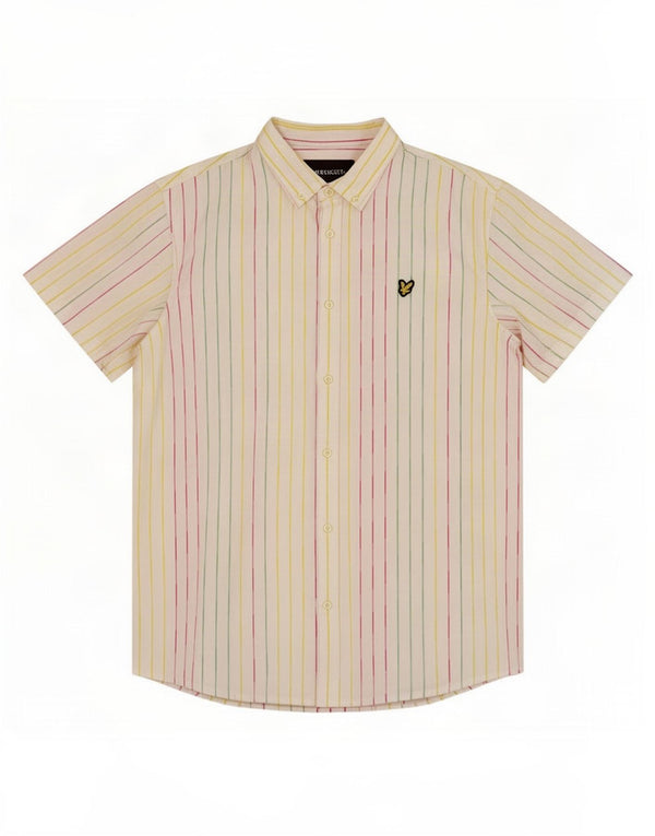 Lyle & Scott Herren-Kurzarmhemd, groß, weiße Nadelstreifen-Baumwolle