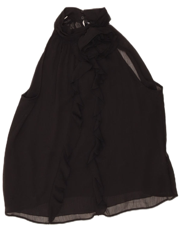 Zara Damen Neckholder-Top mit Rüschen vorne, UK 16, Größe L, Schwarz, Polyester