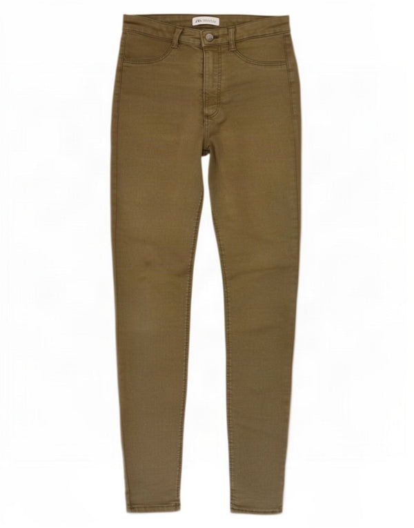 Zara Damen High Rise Skinny Jeans EU 38 Small W28 L27 Khaki Baumwolle