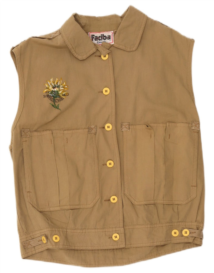 Faciba Damen-Oversize-Utility-Gilet IT 44 aus mittelbeiger, geblümter Baumwolle