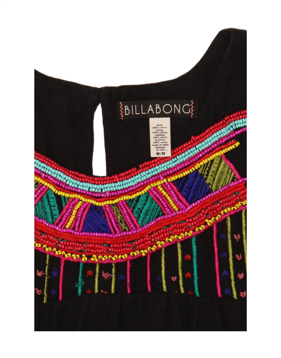Billabong Damen ärmelloses A-Linien-Kleid UK 12 Mittelschwarze Baumwolle