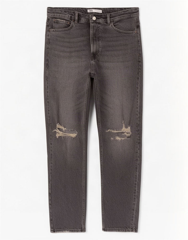 Zara Herren Distressed Straight Jeans EU 44 Large W34 L29 Graue Baumwolle