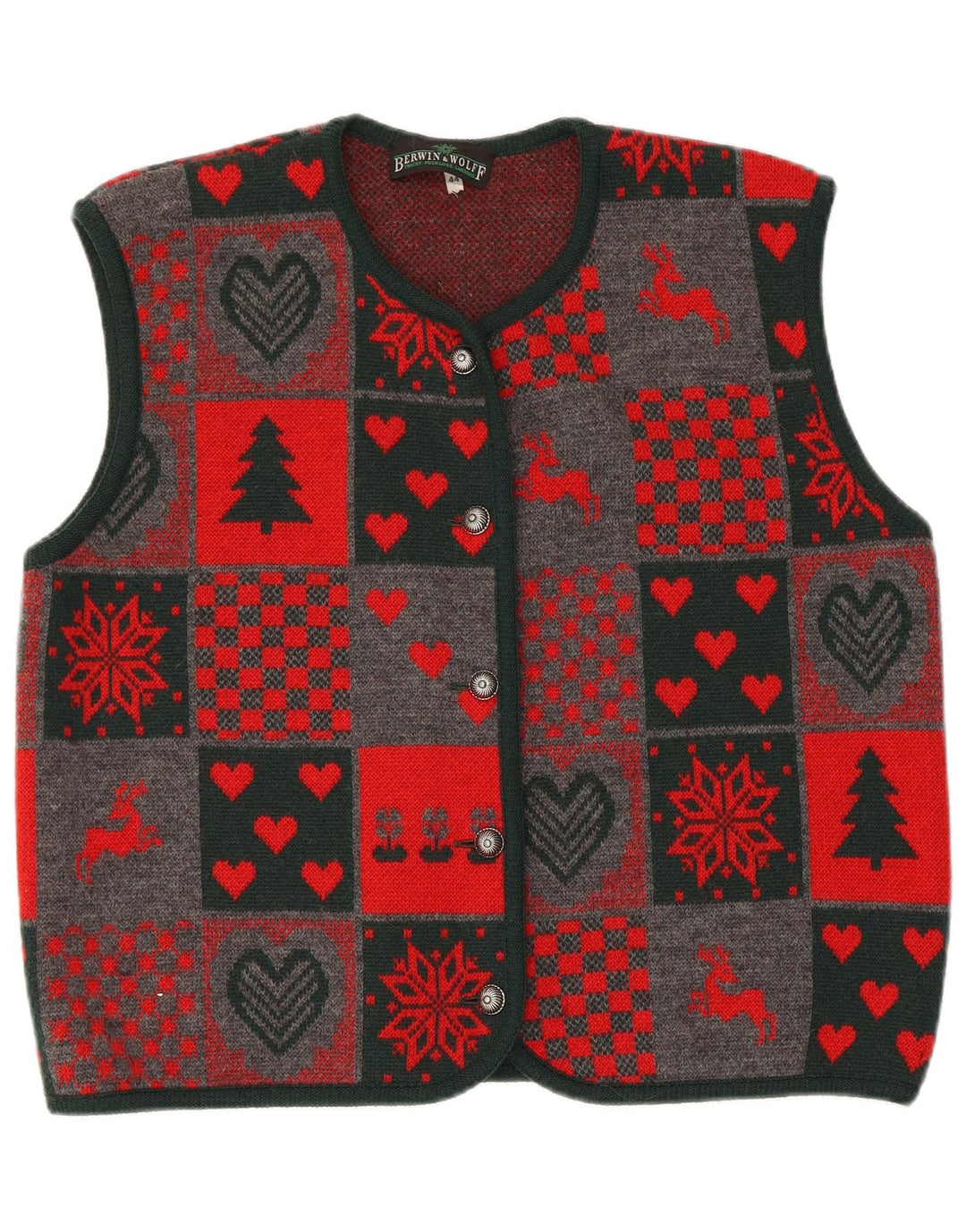 Berwin & Wolff Damen Strickweste EU 44 XL Rot Patchwork Schurwolle