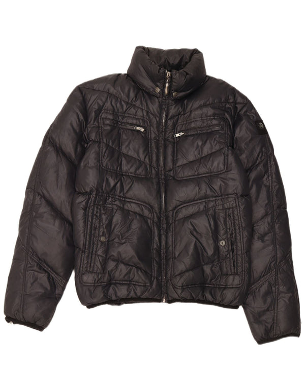 Diesel wattierte Herrenjacke mit Kapuze, UK 44 2XL, schwarzes Nylon
