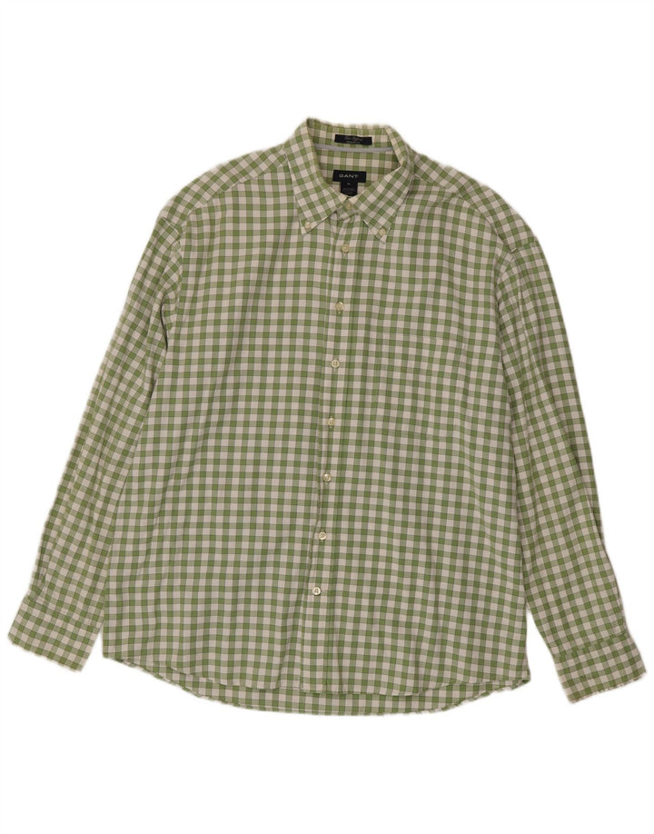 Gant Herren-Hemd mit normaler Passform, XL, grün, Gingham-Baumwolle