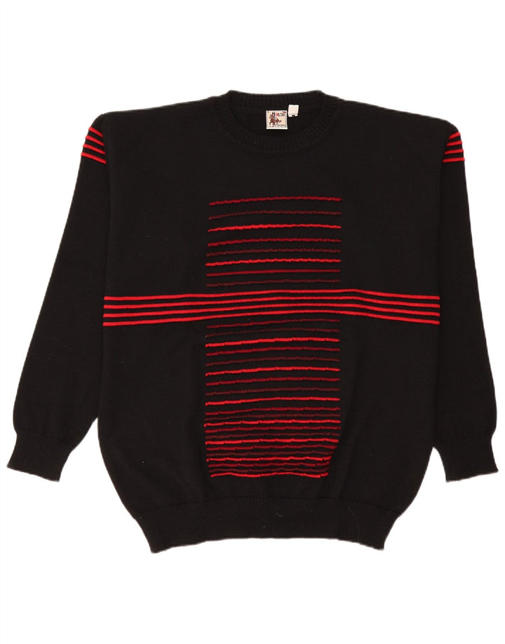 Vintage Herren Pullover mit Rundhalsausschnitt UK 38/40 Medium Schwarz gestreift