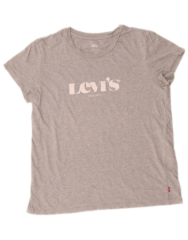 Levi's Womens Graphic T-Shirt Top UK 14 Mittelgrau gefleckte Baumwolle
