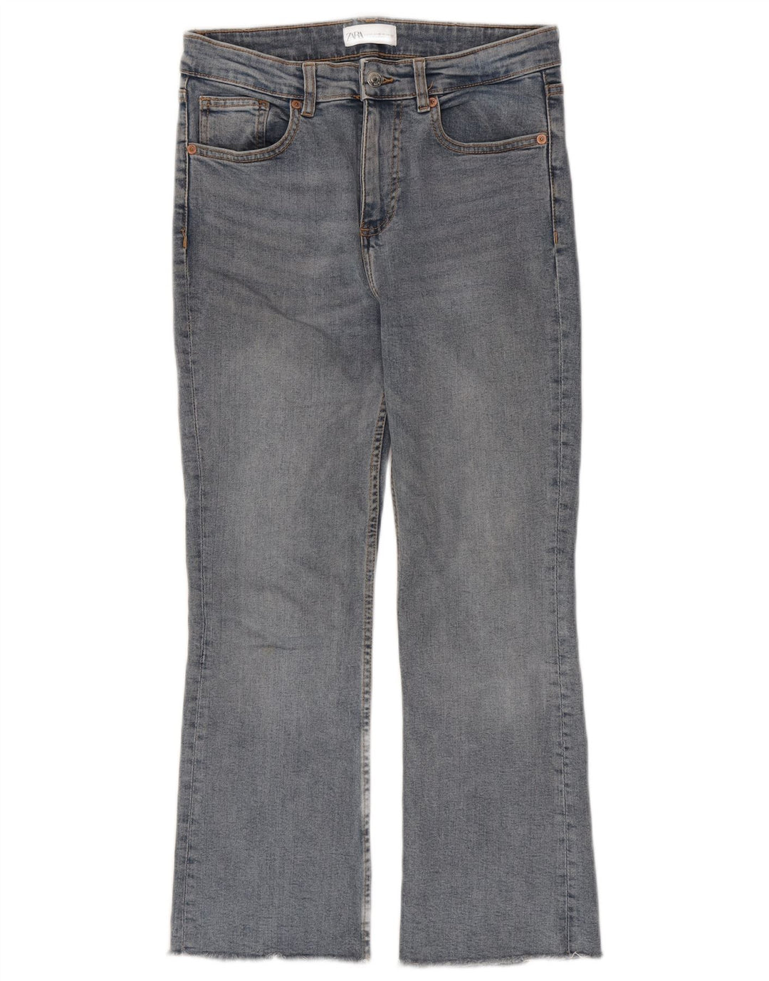 Zara Damen Crop Bootcut Jeans EU 38 Small W28 L26 Blaue Baumwolle