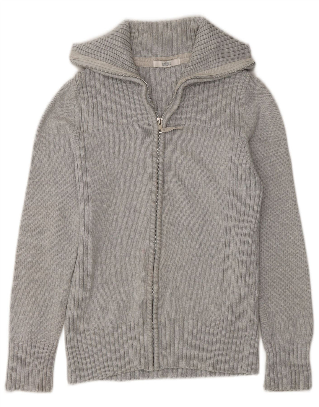 Marks & Spencer Damen-Cardigan mit durchgehendem Reißverschluss, UK 12, mittelgraue Baumwolle