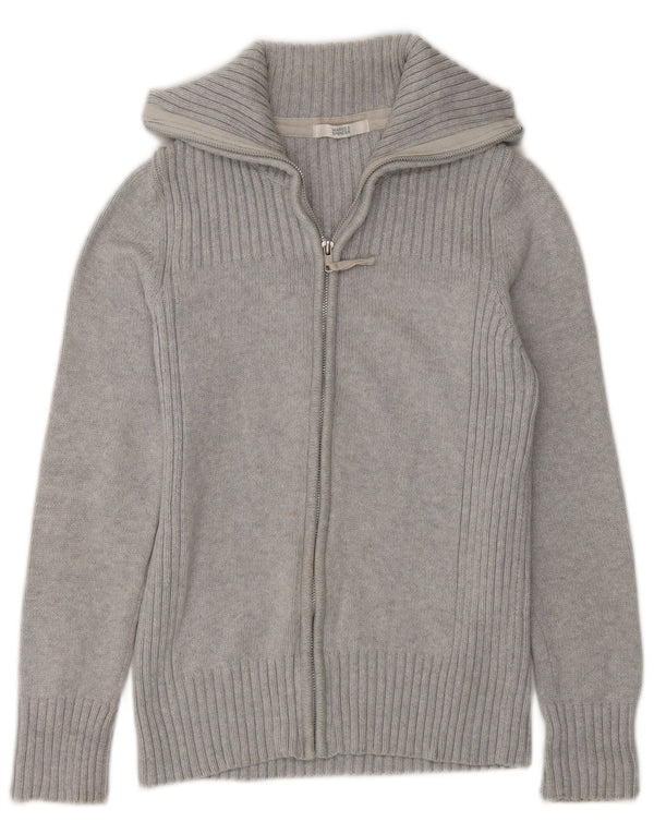 Marks & Spencer Damen-Cardigan mit durchgehendem Reißverschluss, UK 12, mittelgraue Baumwolle