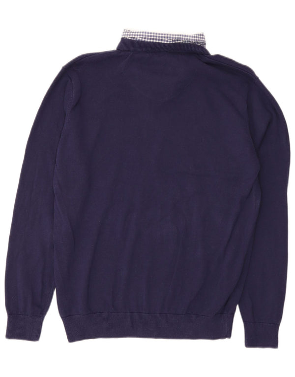 Pierre Cardin Mens V-Neck Jumper Sweater Small Navy Blue Cotton