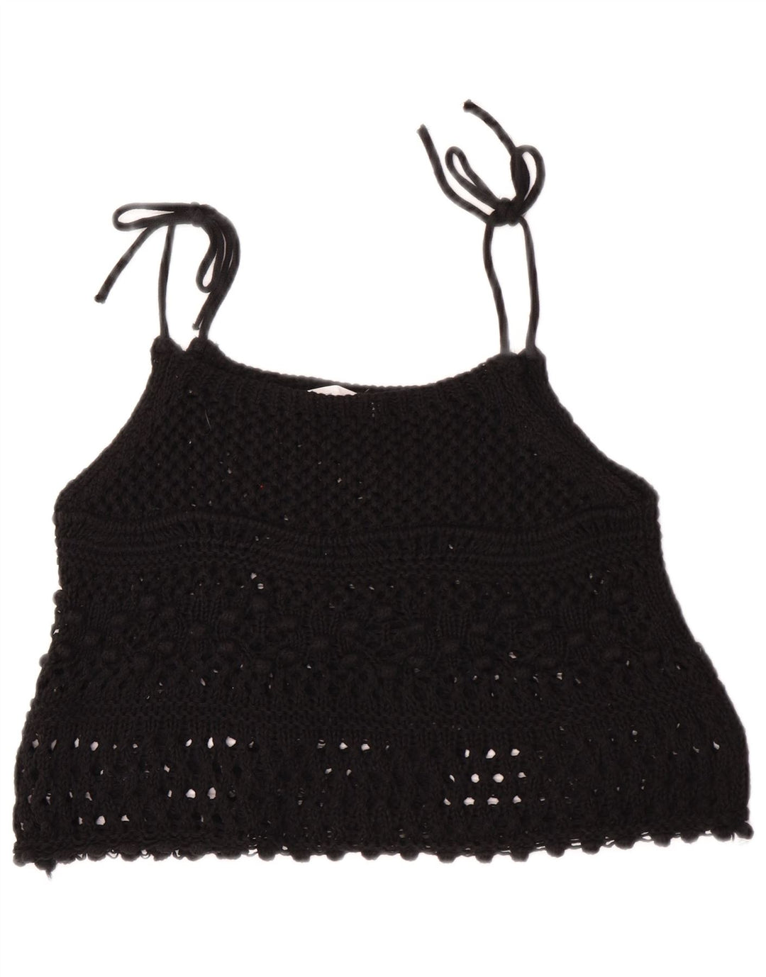 Zara Damen Ärmelloses Häkel-Crop-Top UK 12 Medium Schwarz