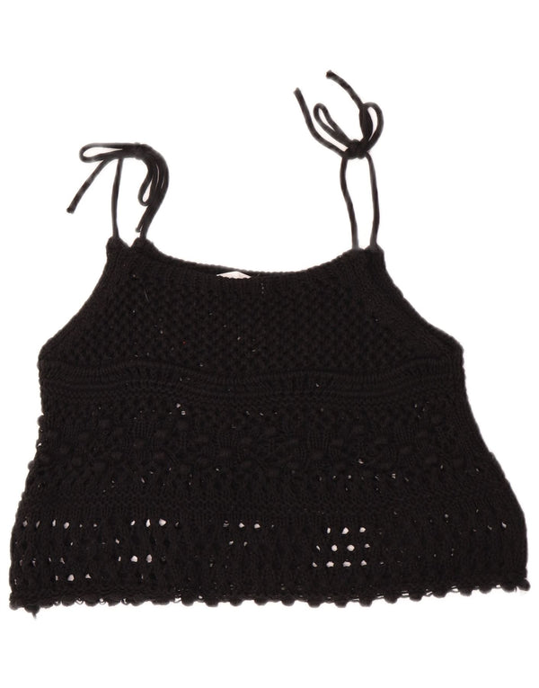 Zara Damen Ärmelloses Häkel-Crop-Top UK 12 Medium Schwarz