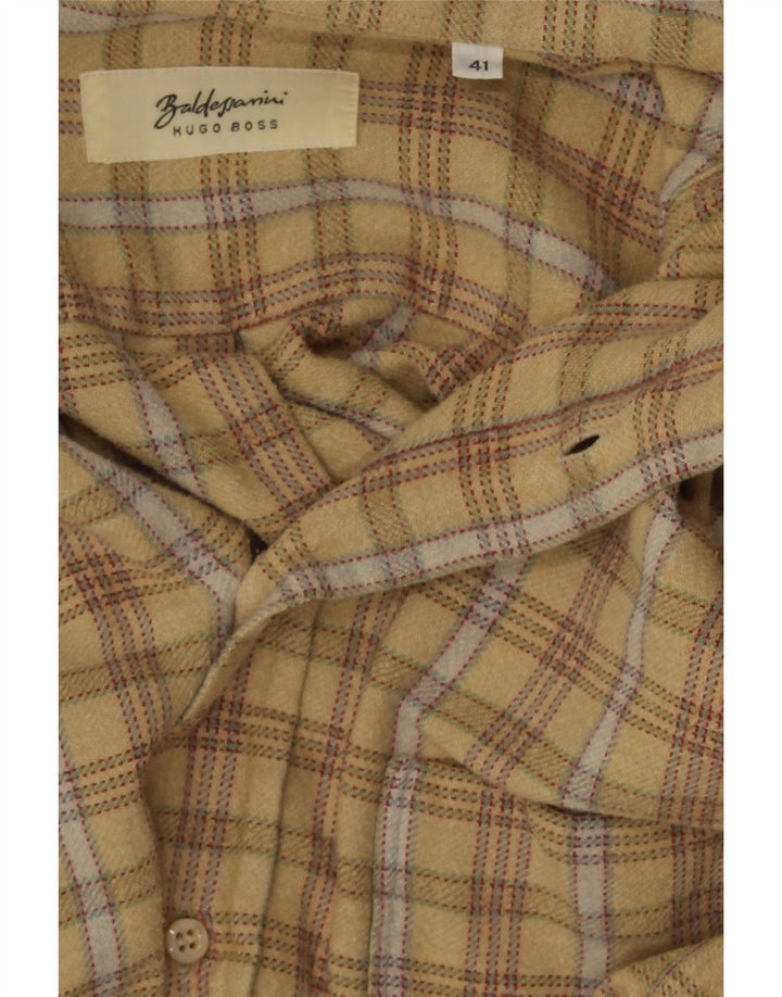 Hugo Boss Herren-Flanellhemd, Größe 41, groß, beige kariert