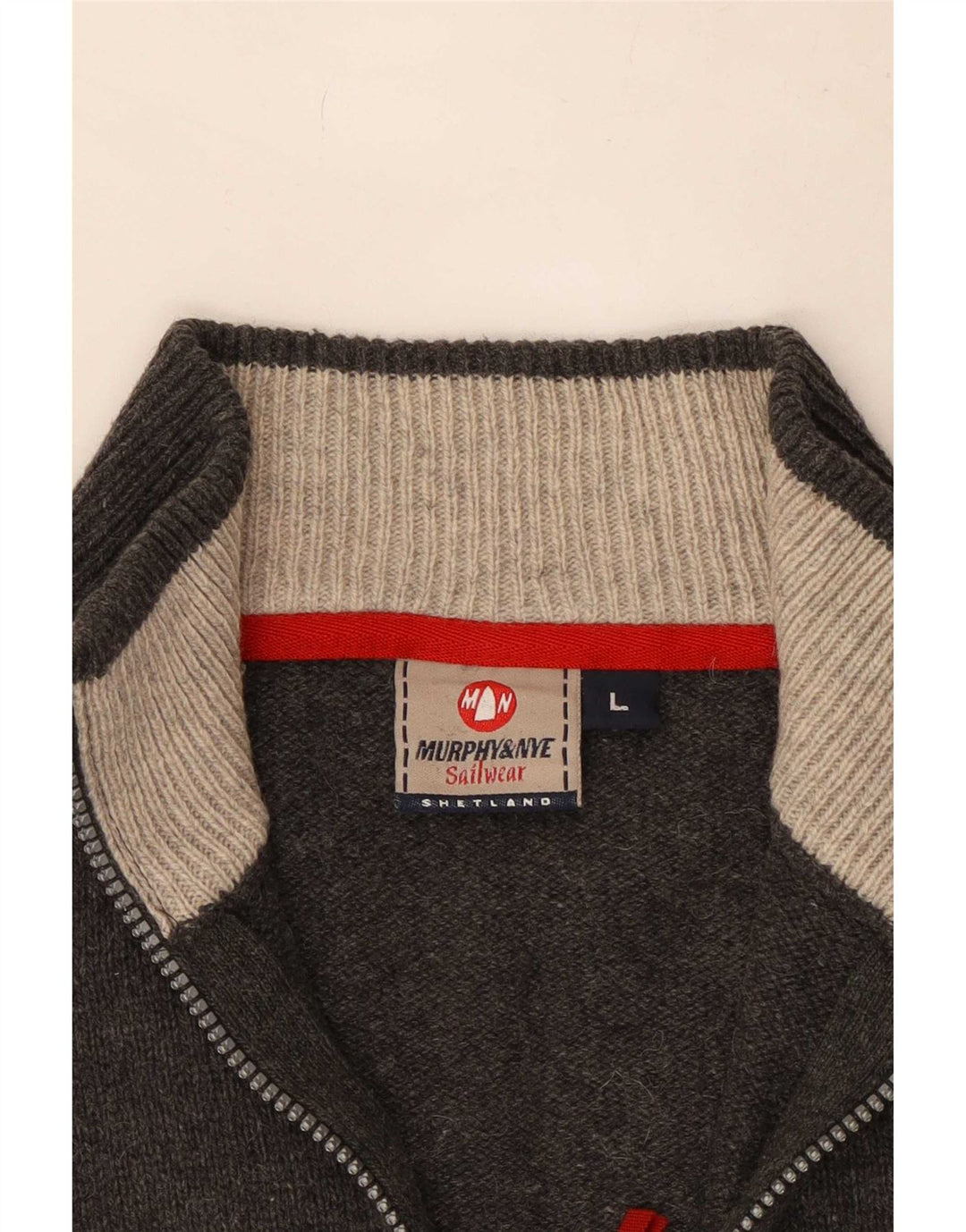 Murphy & Nye Herren-Pullover mit Reißverschluss am Hals, Größe L, Grau