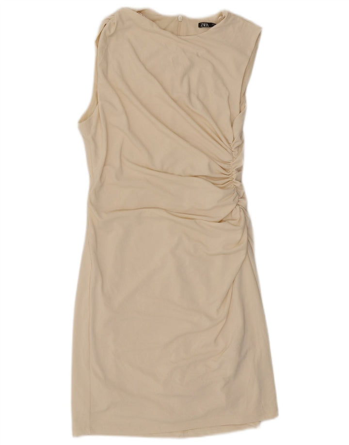Zara Damen Ärmelloses Etuikleid UK 12 Mittelweißes Polyester