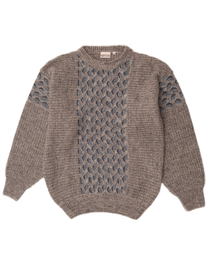 Fiume Herren-Pullover mit U-Boot-Ausschnitt, Größe 48, mittelgrau, geblümt