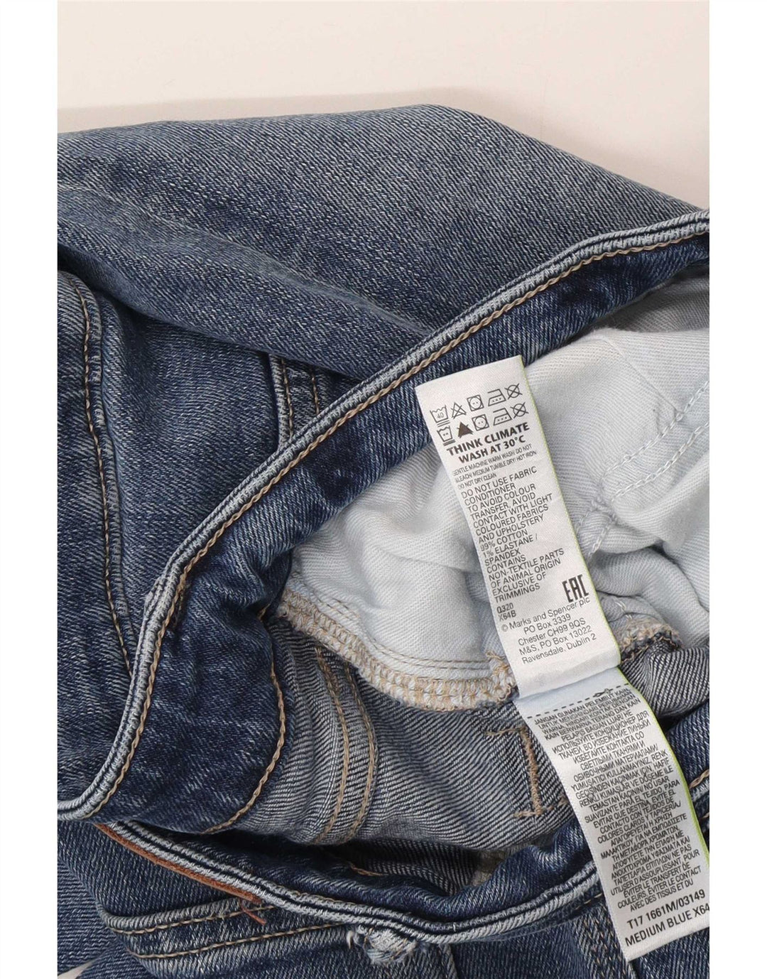 Marks & Spencer Herren Straight Jeans W34 L31 Blaue Baumwolle