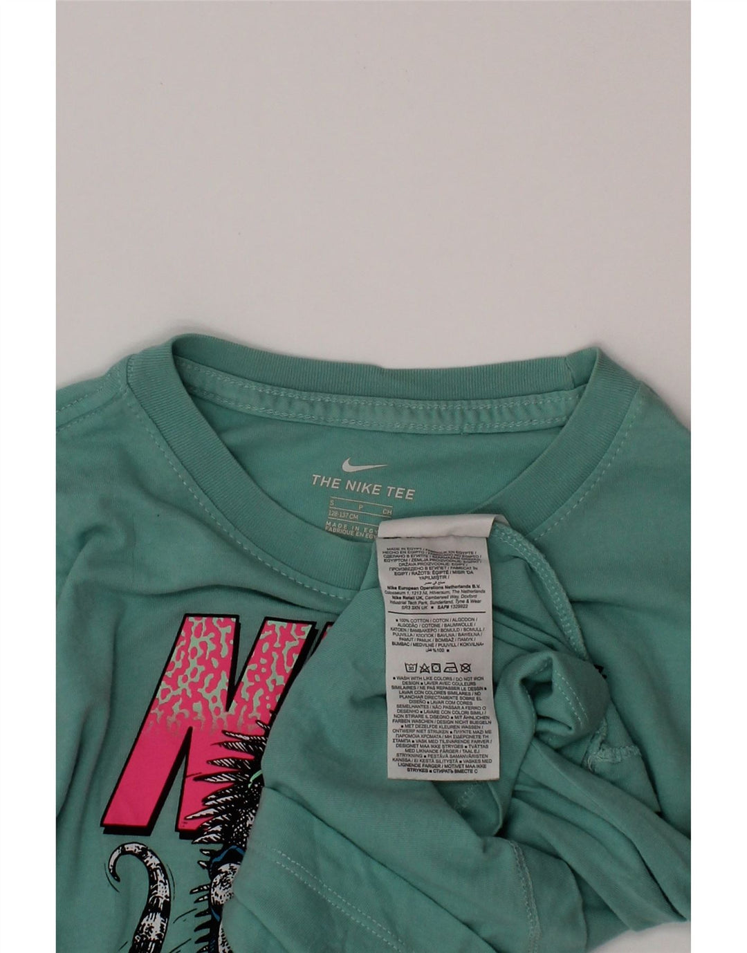 Nike Jungen-T-Shirt mit Grafik, 8–9 Jahre, Größe S, Türkis, Baumwolle