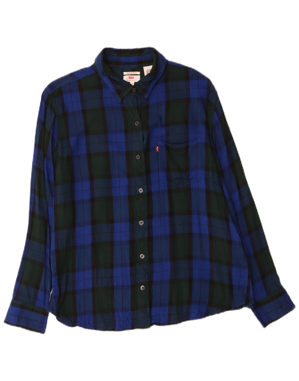 Levi's Damen Boyfriend-Fit Flanellhemd UK 14 Mittelblau karierte Viskose