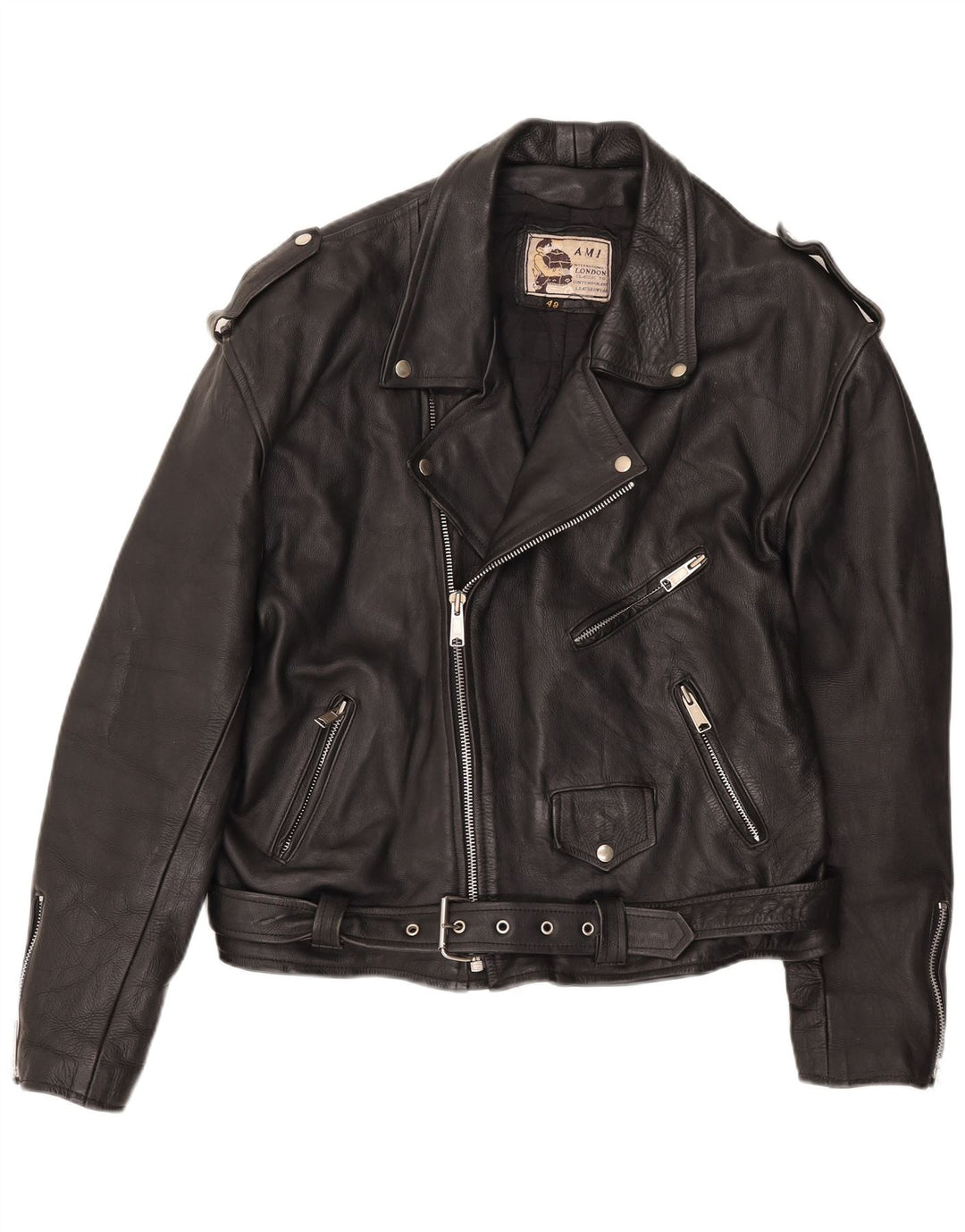 AMI Herren Leder Bikerjacke UK 48 4XL Schwarz