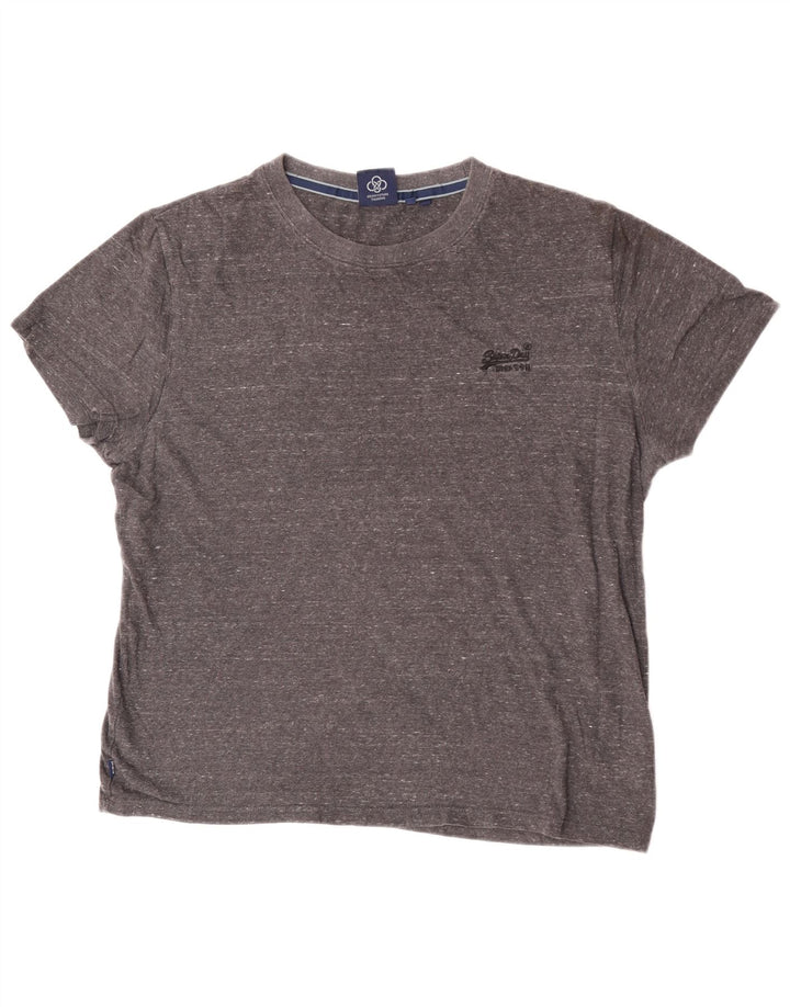 Superdry Herren-T-Shirt-Oberteil XL aus grau gefleckter Baumwolle