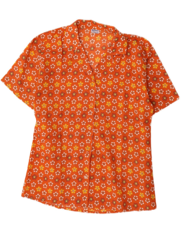 Roveri Donna Damen Kurzarm-Hemdbluse UK 14 Mittelorange geblümt