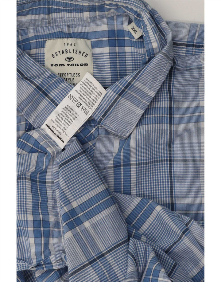 Tom Tailor Herren Kurzarmhemd 2XL Blau kariert Baumwolle