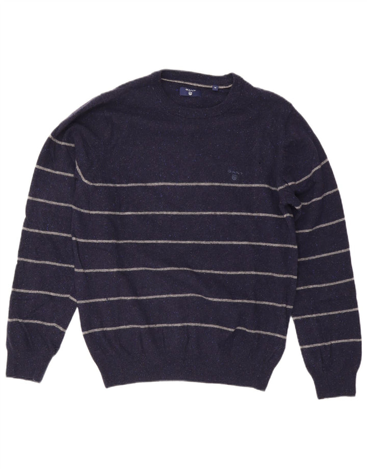 Gant Herren-Pullover mit Rundhalsausschnitt, mittlere marineblaue gestreifte Wolle